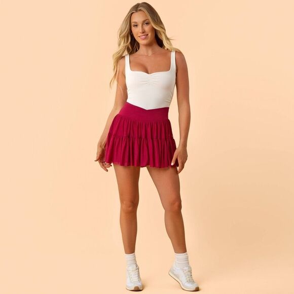 Open Box - Blogilates -  Women's Ballerina Skort - Burgundy M Burgundy - Picture 3 of 4